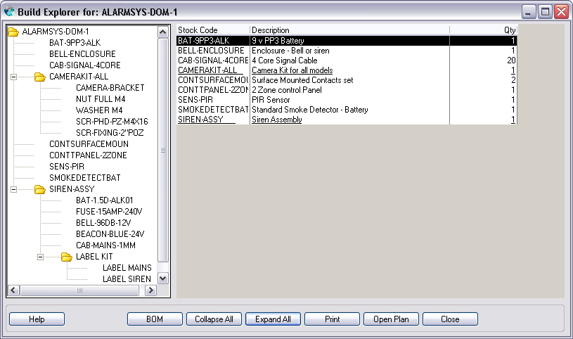 Build explorer for an alarm system