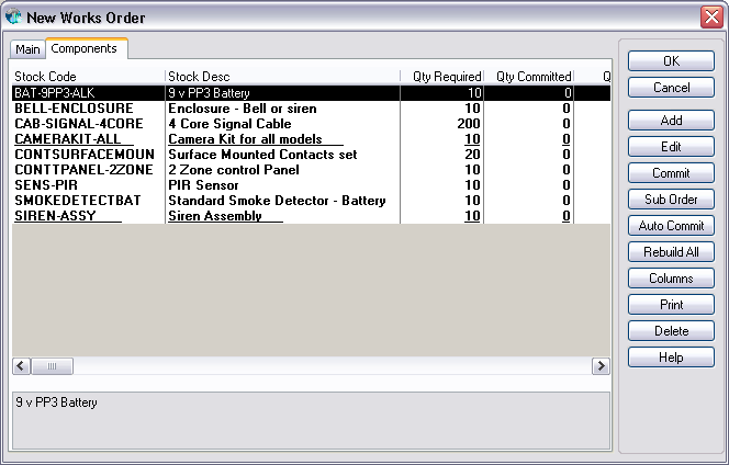 New works order components screen